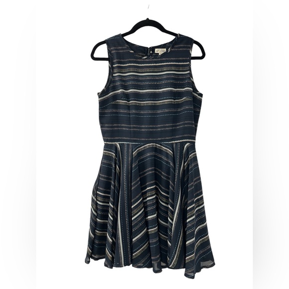 Maison Jules Happy Dotted Stripe Fit & Flare Dress Navy Size M - Picture 4 of 9